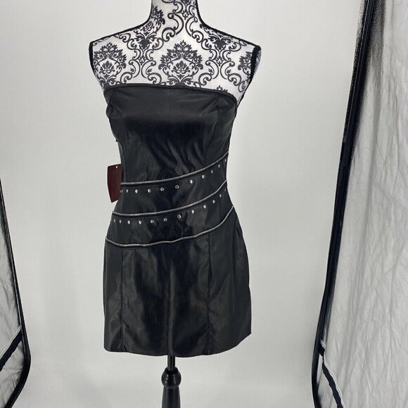 NWT Kitten By AllureBlack Faux Leather Zipper Embellished Mini Dress. Size Large - Picture 1 of 9